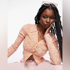 ASOS Design Collared Cardigan, Multicolor Space Dye, Size 4